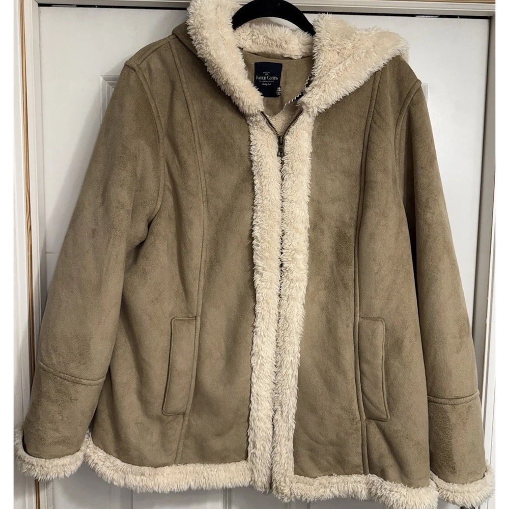 Vtg Y2K Tan Faux Suede Penny Lane Afghan Coat Hippie Retro Boho Faded Glory 2X